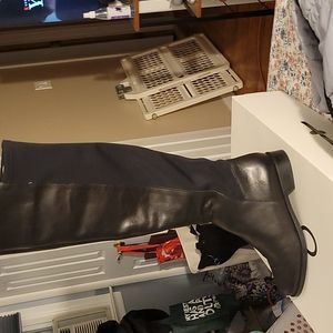 Aldo black leather and stretch boot